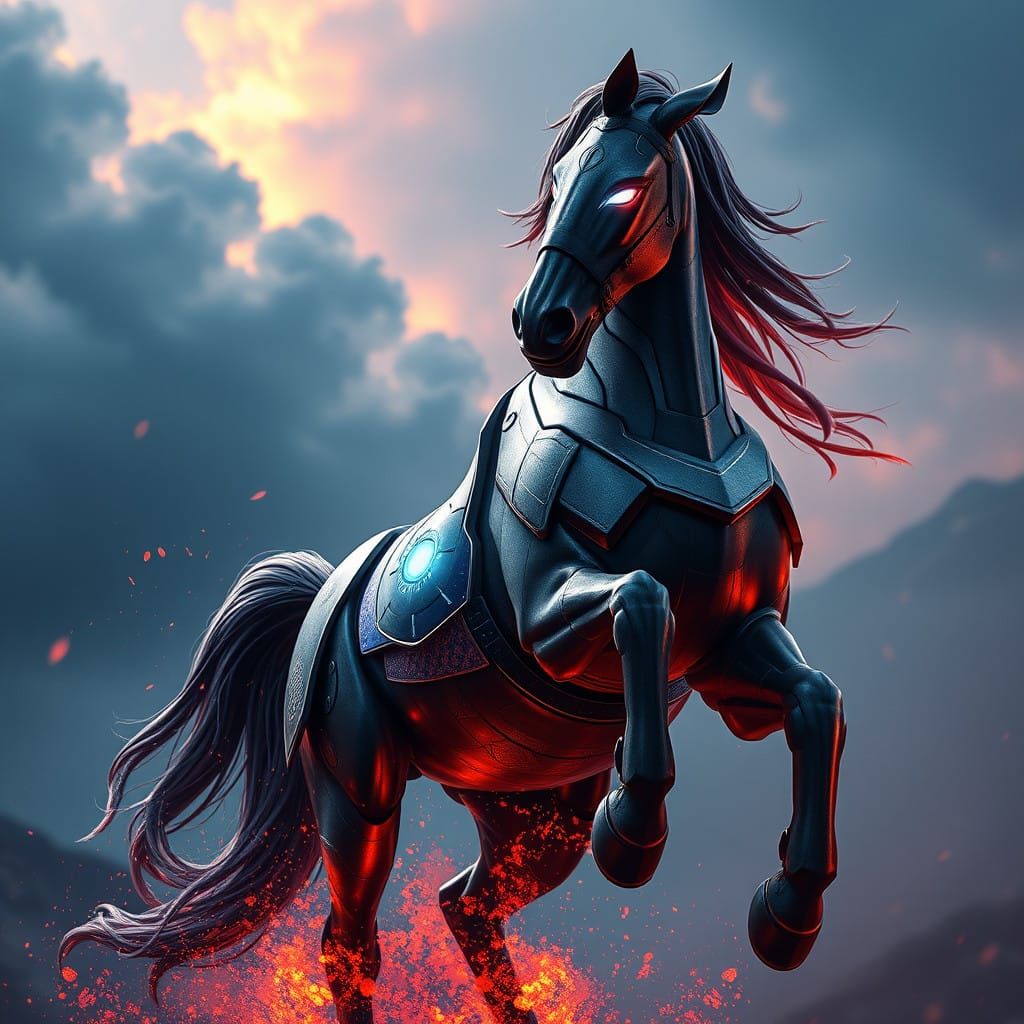 Iron Man Creates a Majestic Horse in Cyberpunk Style