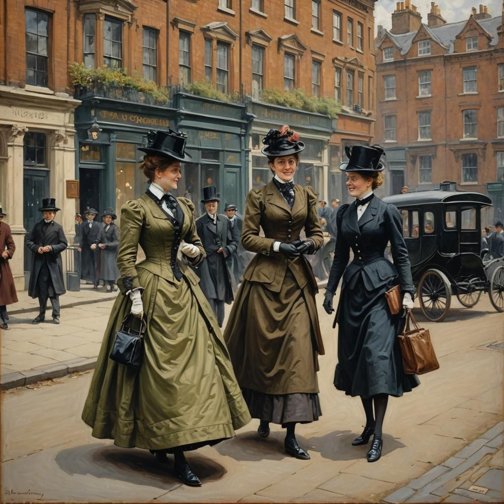 Victorian Ladies Joking in Hyde Park: Gurney-style Oil Paint...