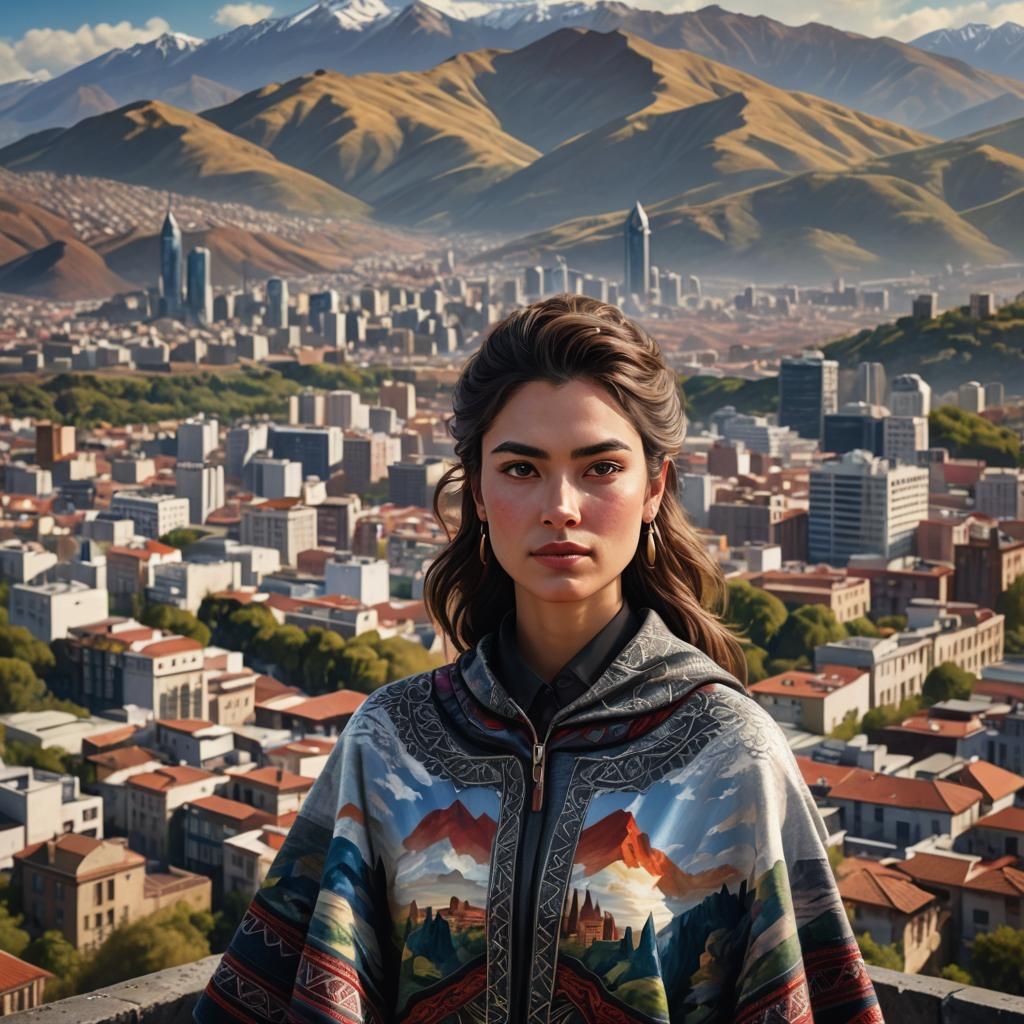 Chilean Woman Portrait with Andes Sunset Background