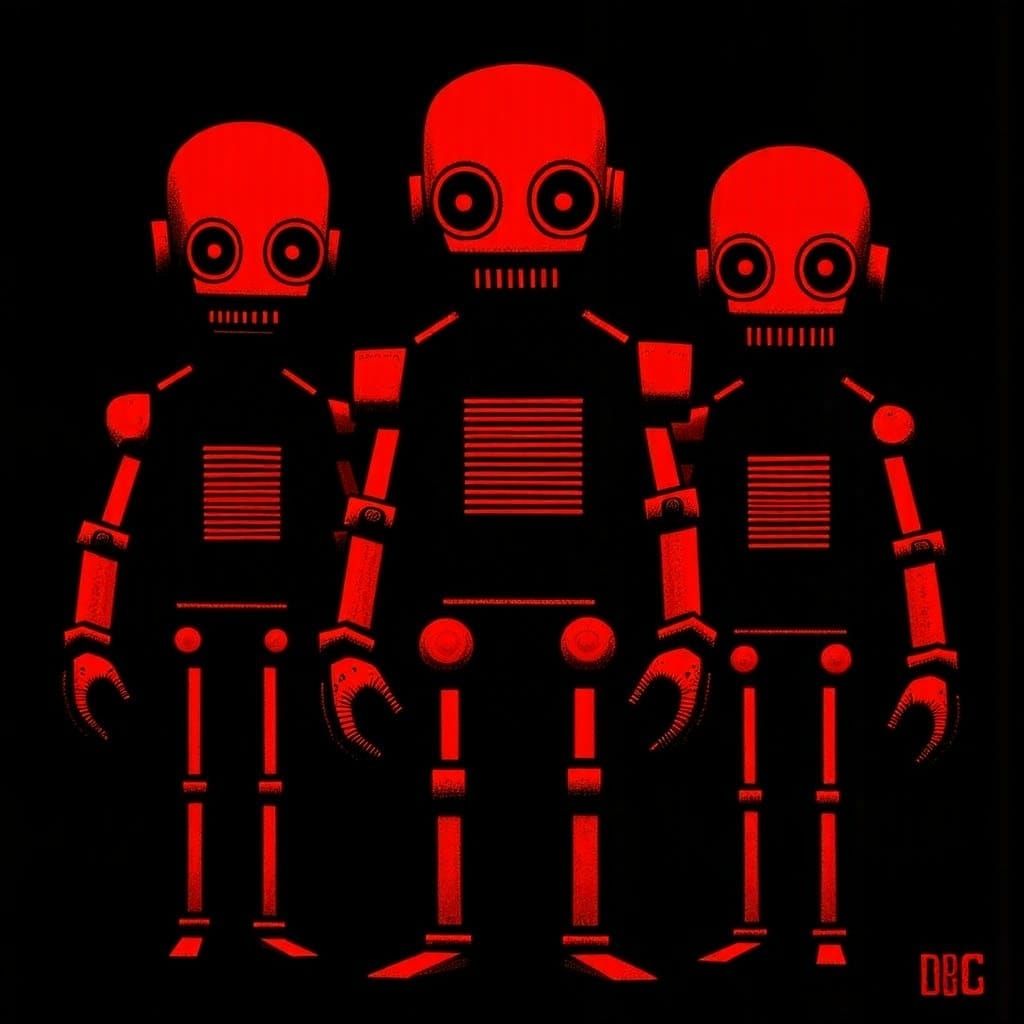 Red Silhouettes of Massive Alien Androids