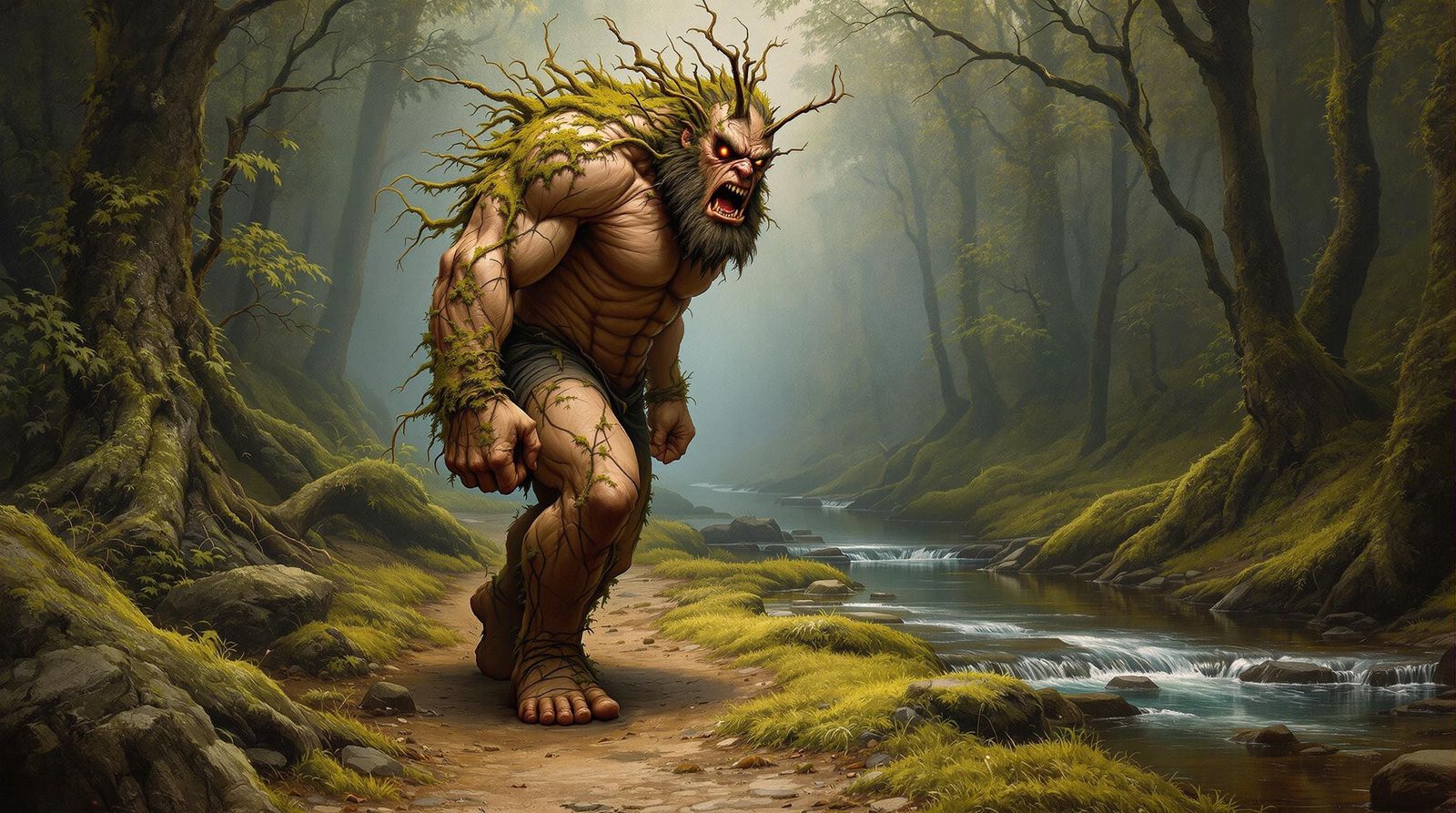 Neoclassic Cyclops Strides Through Serpentine Forest Trail