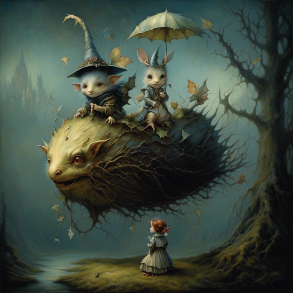 Monster Girl on the Shore Inspired by Surrealist Art