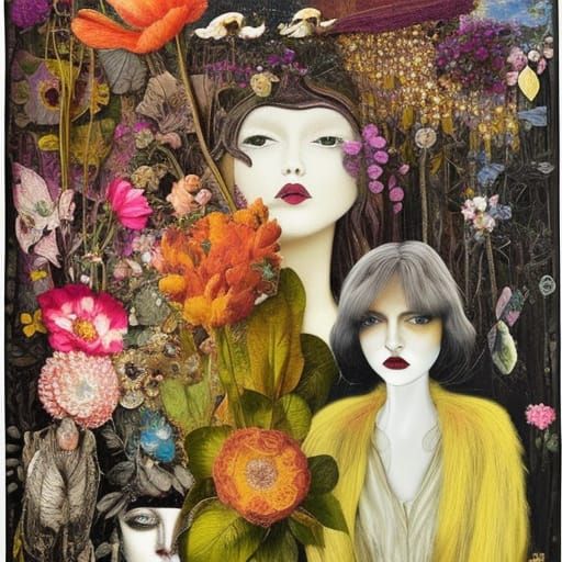 Fashion Lady in Vintage Dressing Room, Mixed Media Art