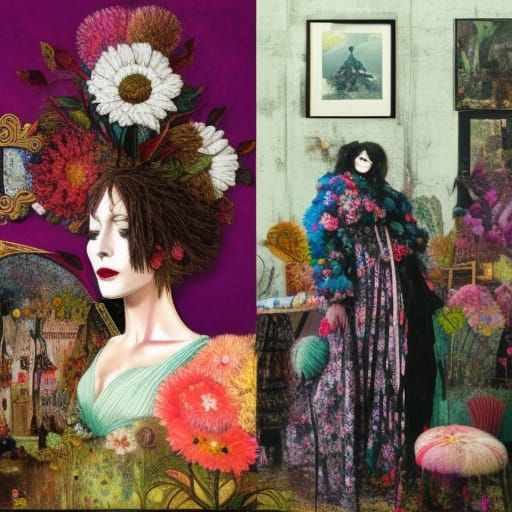 Fashion Lady in Vintage Dressing Room, Mixed Media Art