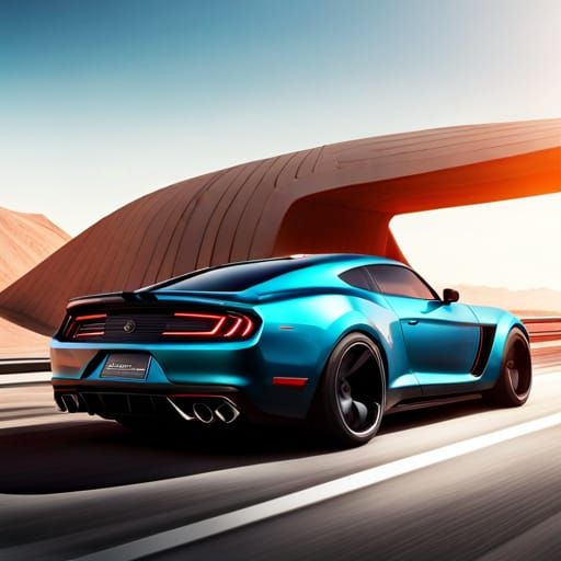 Futuristic muscle car trending on Artstation Unreal Engine 3D shading shadow depth 64 megapixels 8K resolution back lit ...