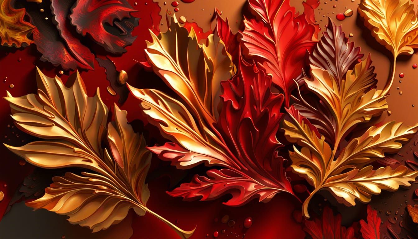 Abstract Autumn Leaves in Hyperrealistic 3D