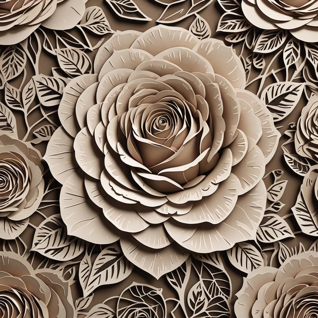 Paper Cut Rose Poster Art