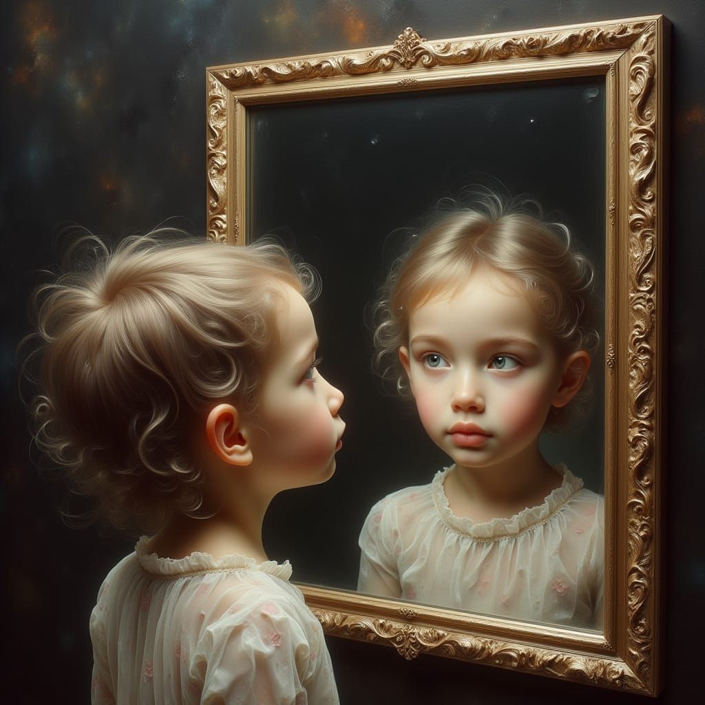 Child's Reflection in Ornate and Painted Mirrors
