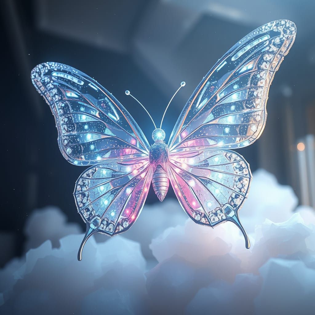 Surreal Diamond Winged Butterfly in Futuristic Dreamlike Sty...