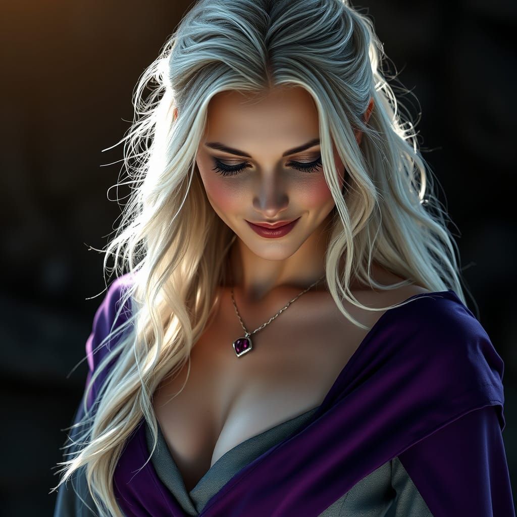 Ethereal Norse Goddess in Violet Cape