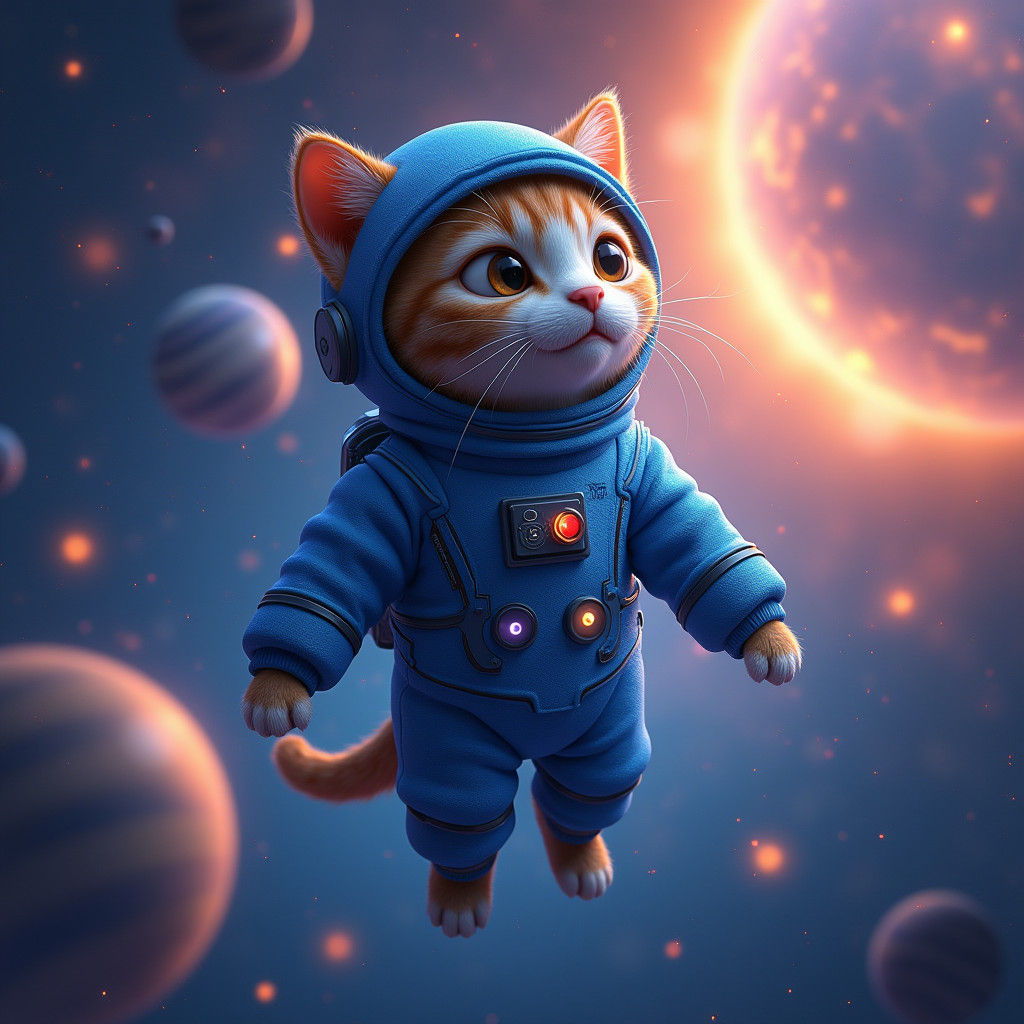 Cat Astronaut Head in Surreal Galaxy Concept Art