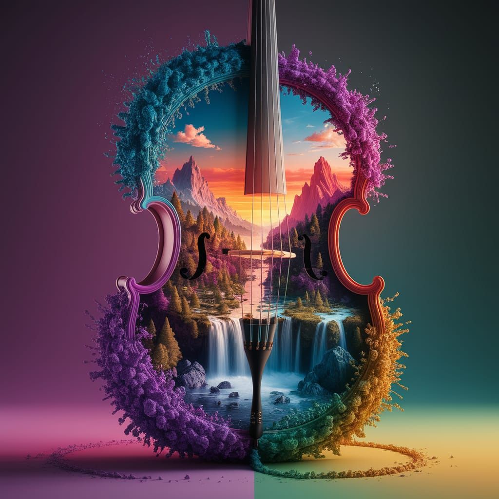 Cello World: Vibrant Landscape in Detailed 3D Art