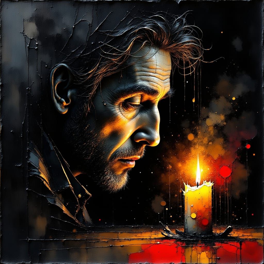 Contemplative Portrait with Candle in Oil Painting Style