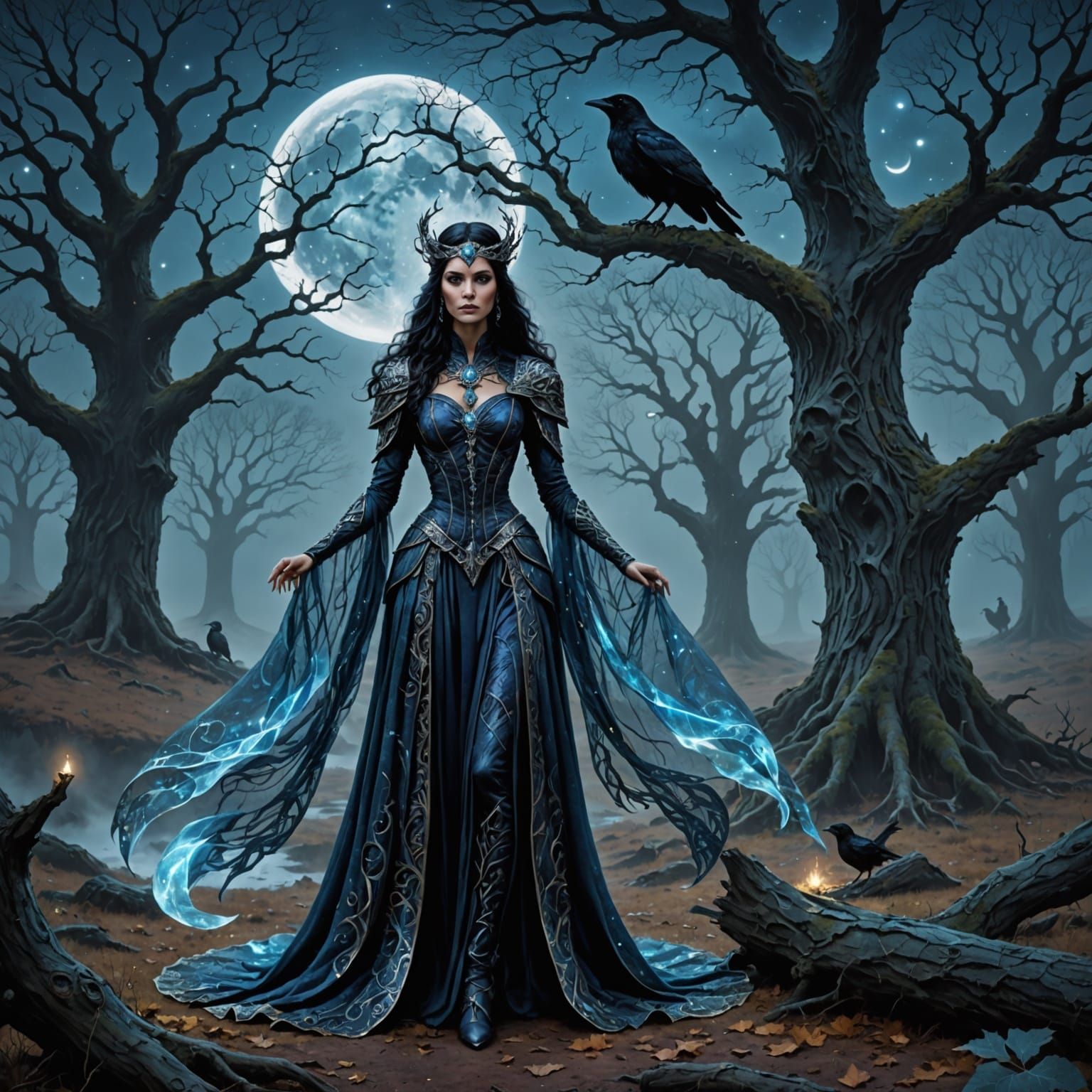 Ethereal Sorceress Polgara in Celestial Blue Gown with Moonl...