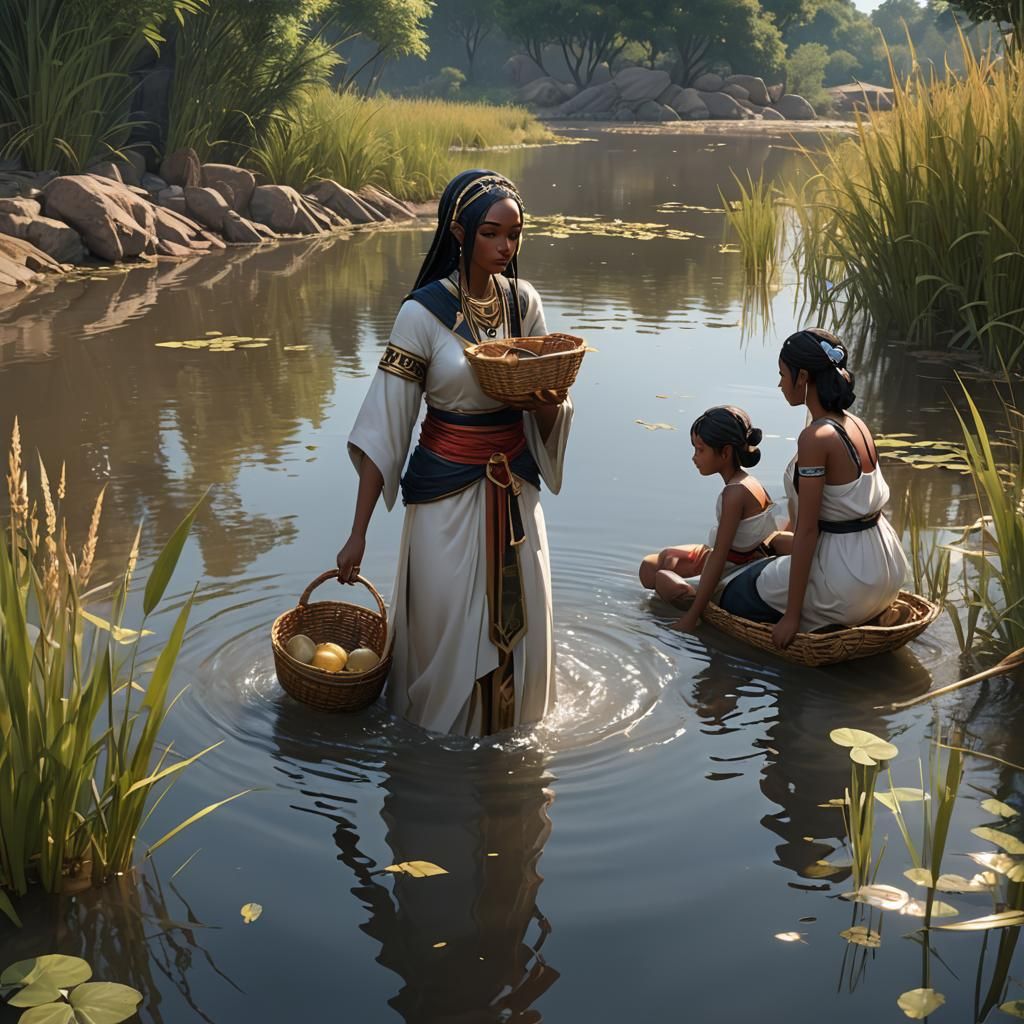 Pharaoh's Daughter Finds Basket: 3D Anime Art