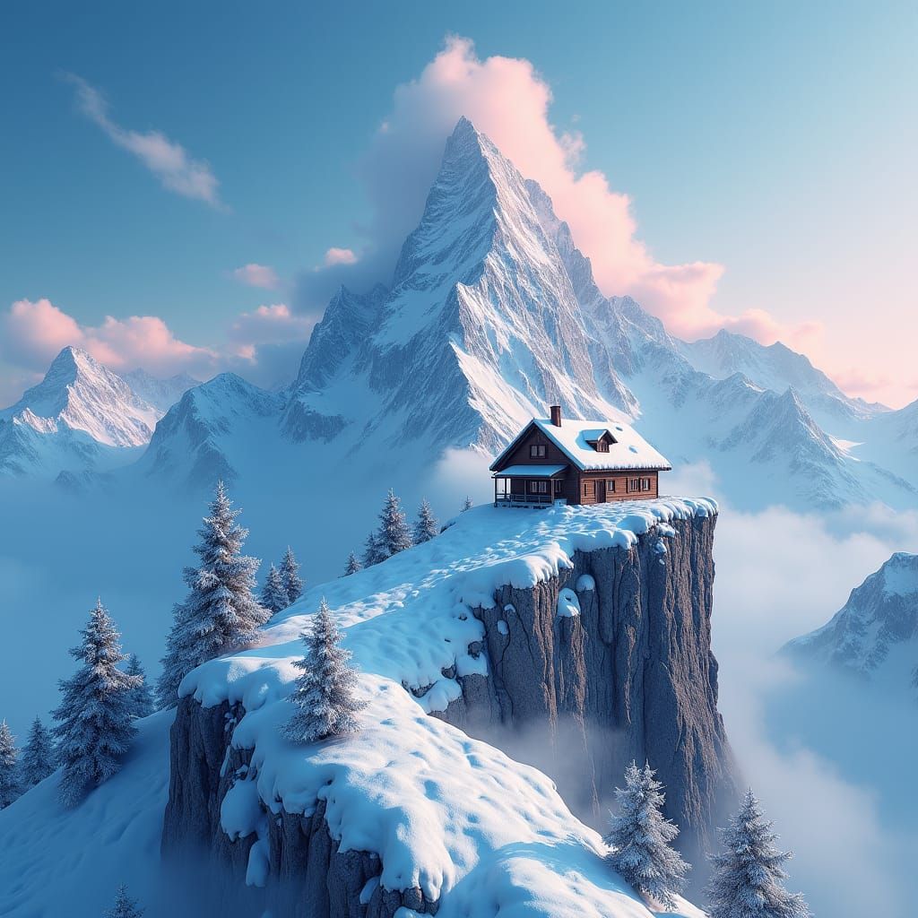 Ice Mountain Chalet: A Matte Painting Dreamscape