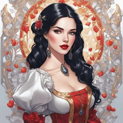Snow White Portrait with Dark Hair and Red Lips