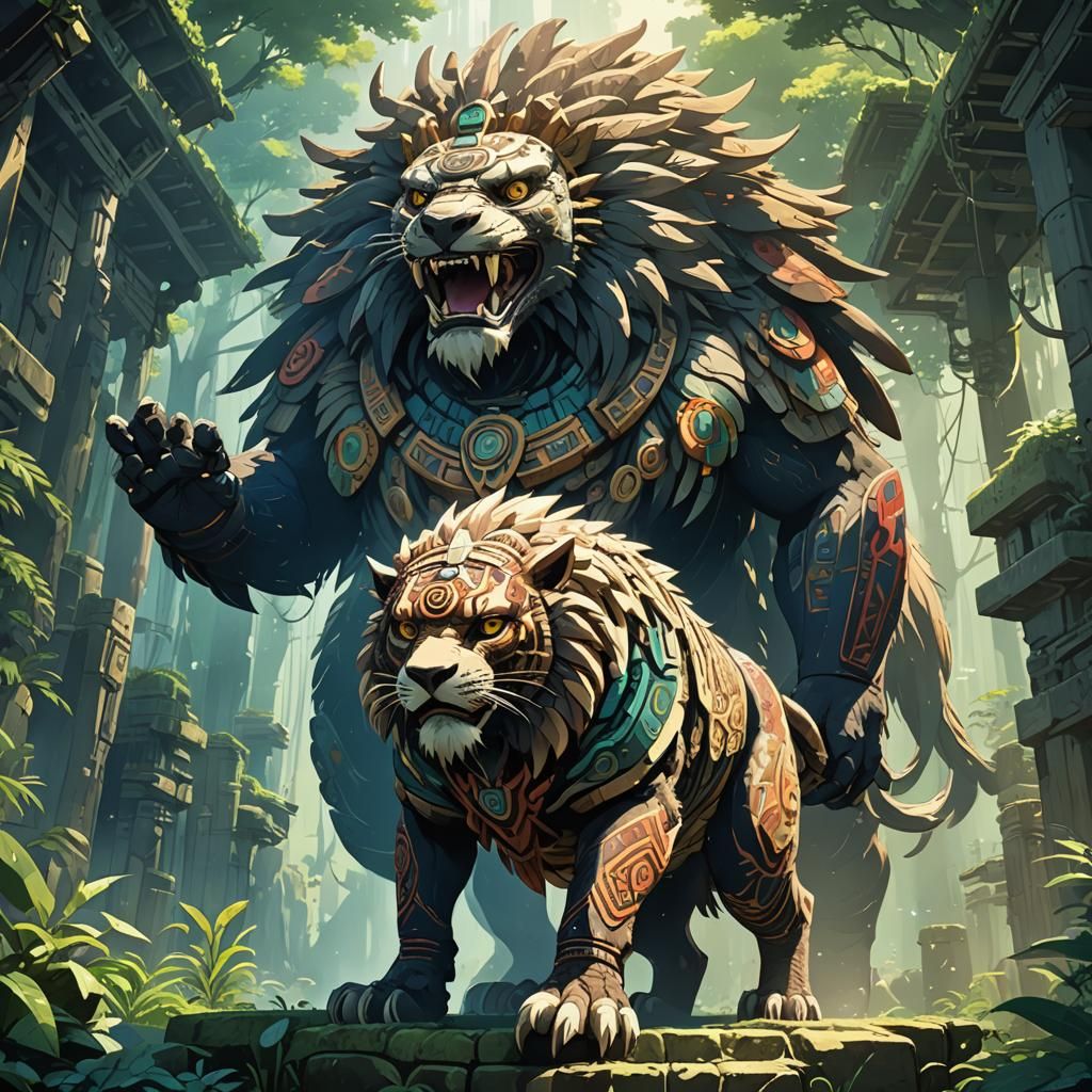 Aztec Spirit Animal in Anime Style