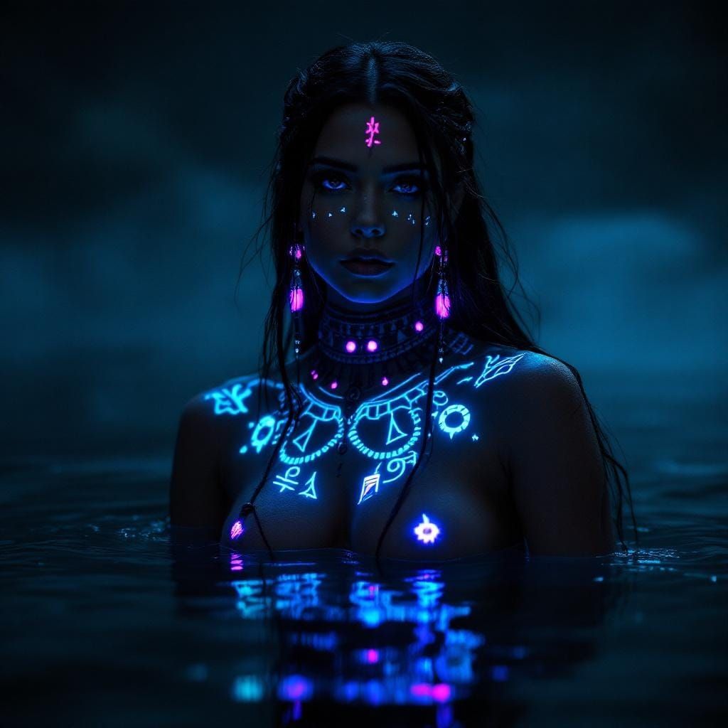 Bioluminescent Tiano Rune Native American Woman