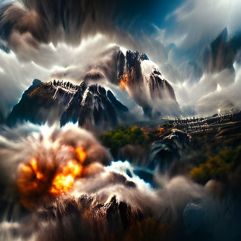 Epic Mountain Explosion: Dramatic Digital Painting