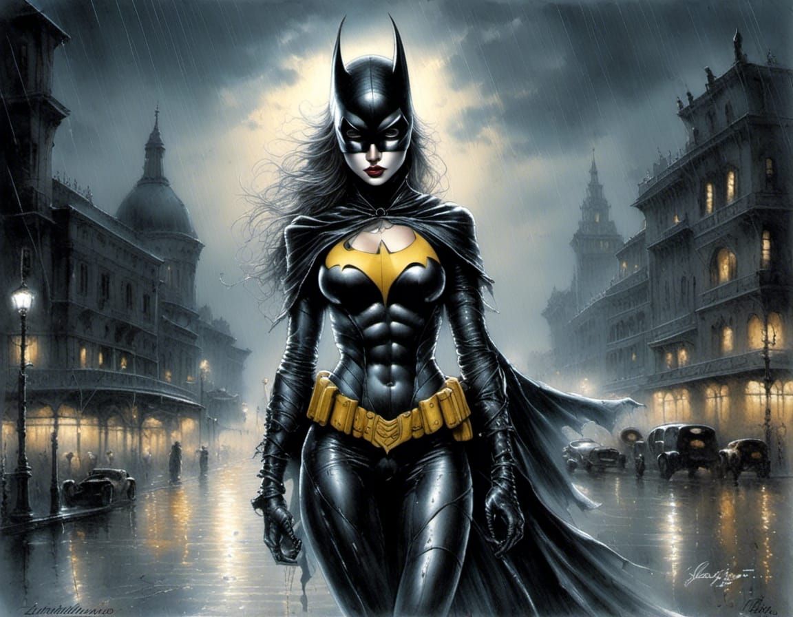 Batgirl in Rainstorm, Fantasy Art Portrait