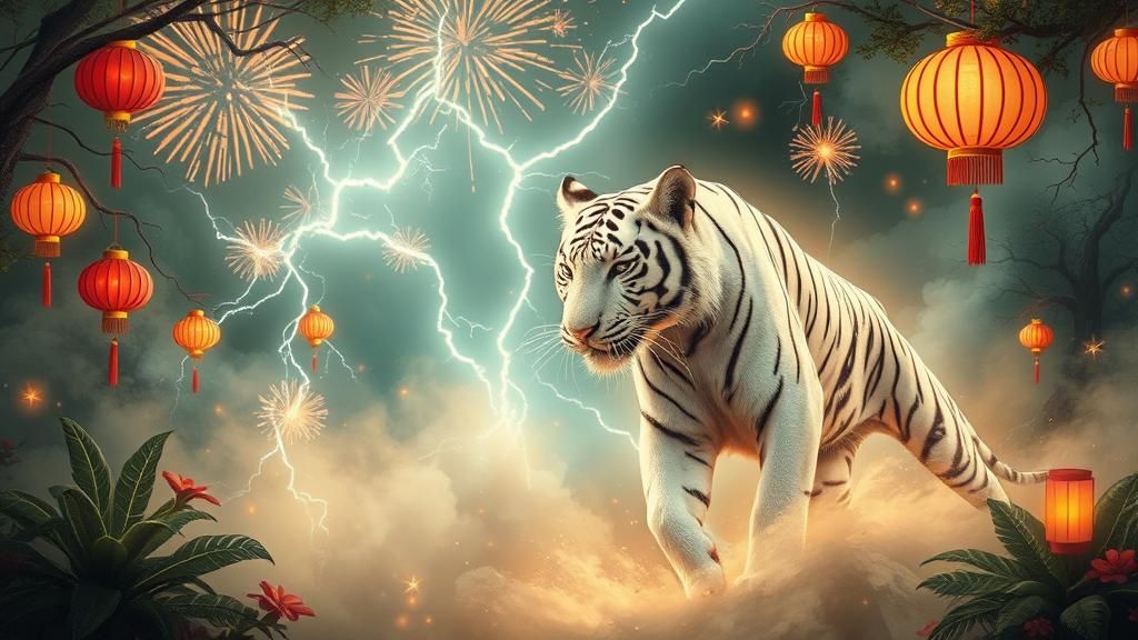 Majestic White Tiger in Chinese New Year Storm