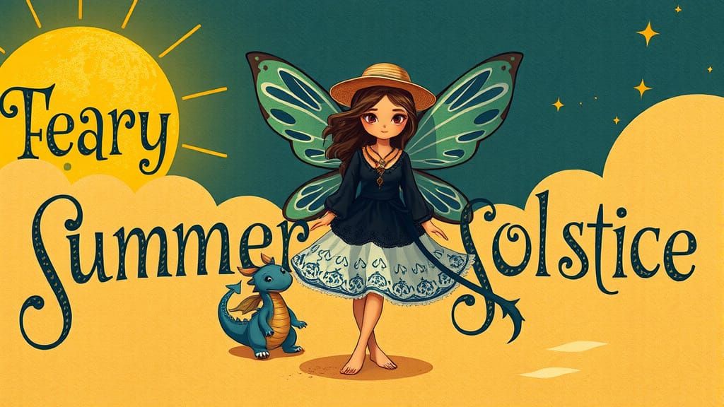 Fairy and Dragon Summer Solstice in Art Nouveau Style
