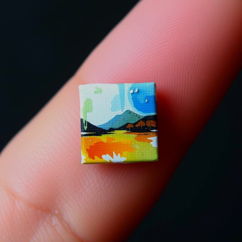 Miniature Abstract Canvas Painting on a Finger