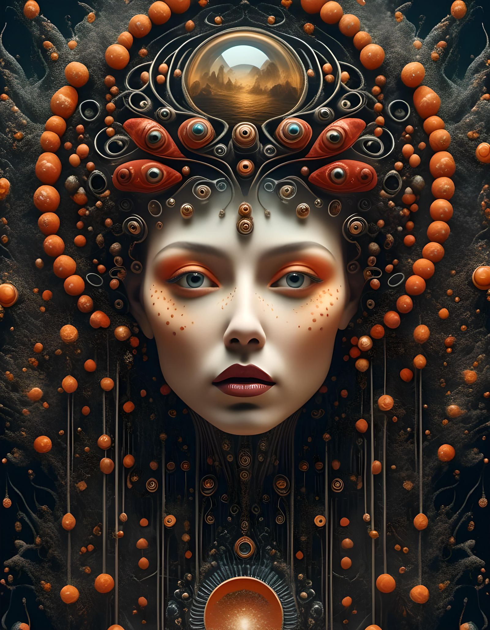 Magical Biological Face with Ethereal Filigree