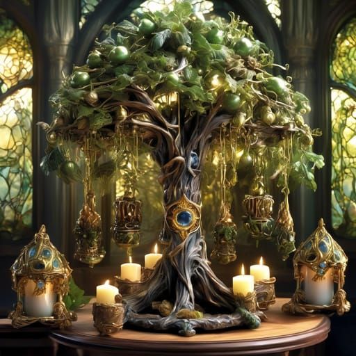 Elven Tree Menorah Candelabra by Window