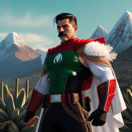Dynamic Mexican Superhero in Comic Book Style