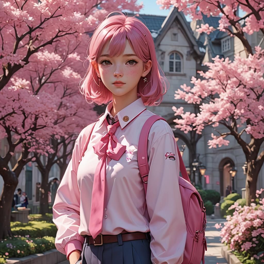 Pink Preppy Anime Inspired 3D Art