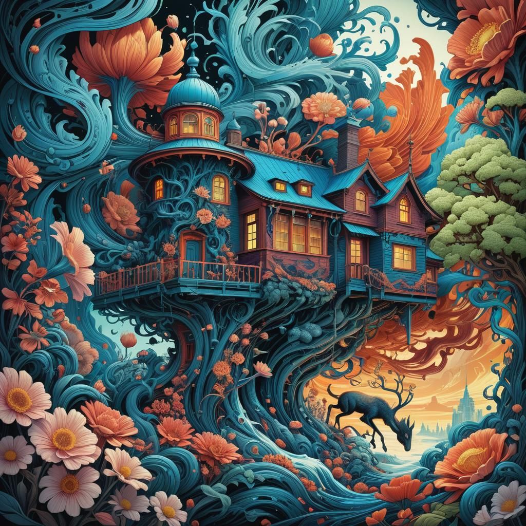 Elegant Floral Maximalist Art in Vibrant Colors