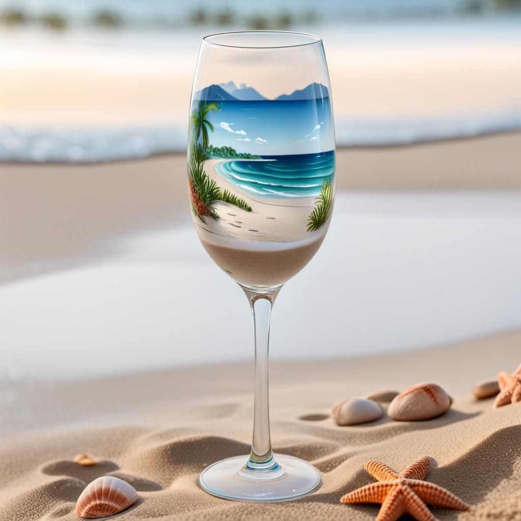 Beach Scene in Champagne Glass on Sand
