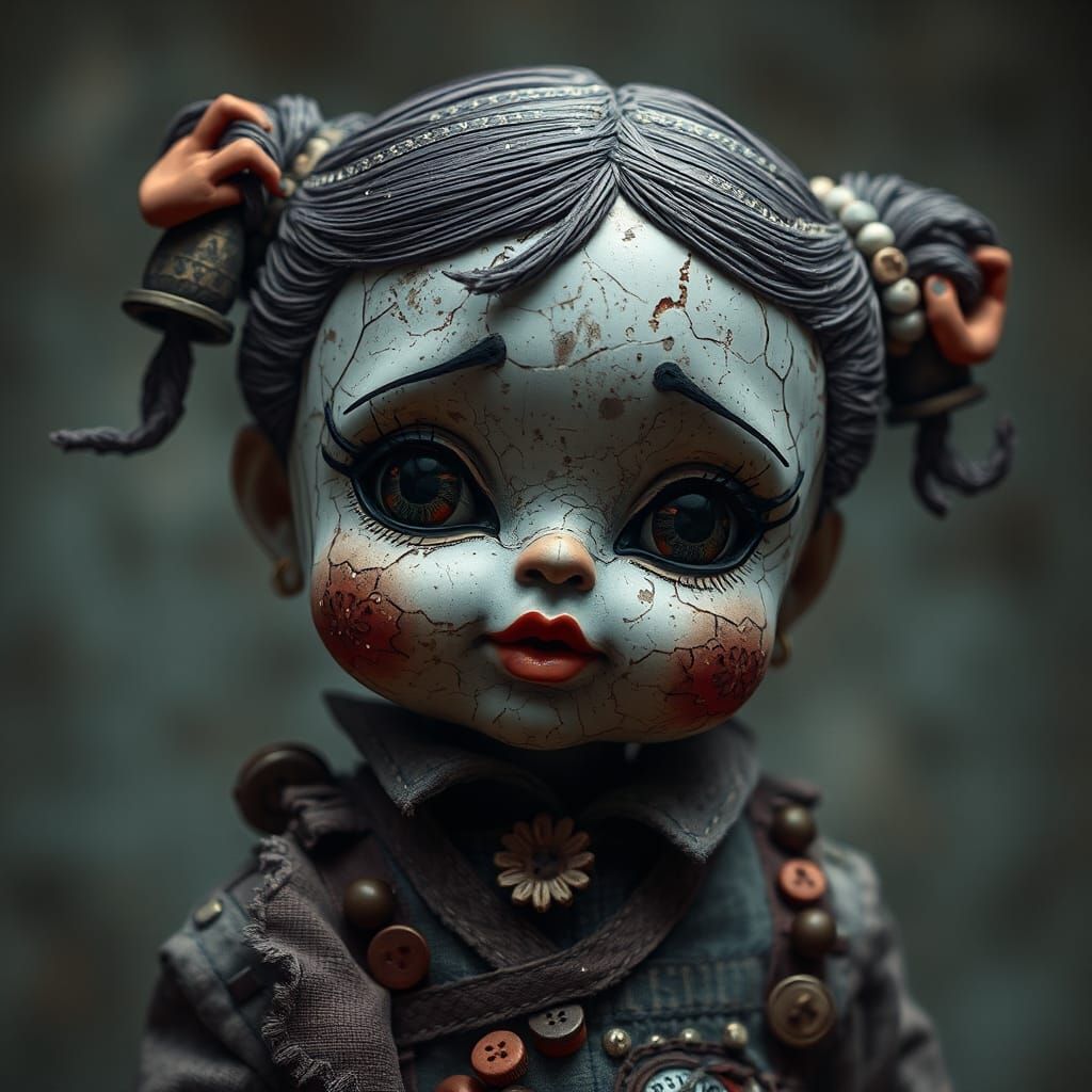 Cracked Vintage Doll in Moody Attic