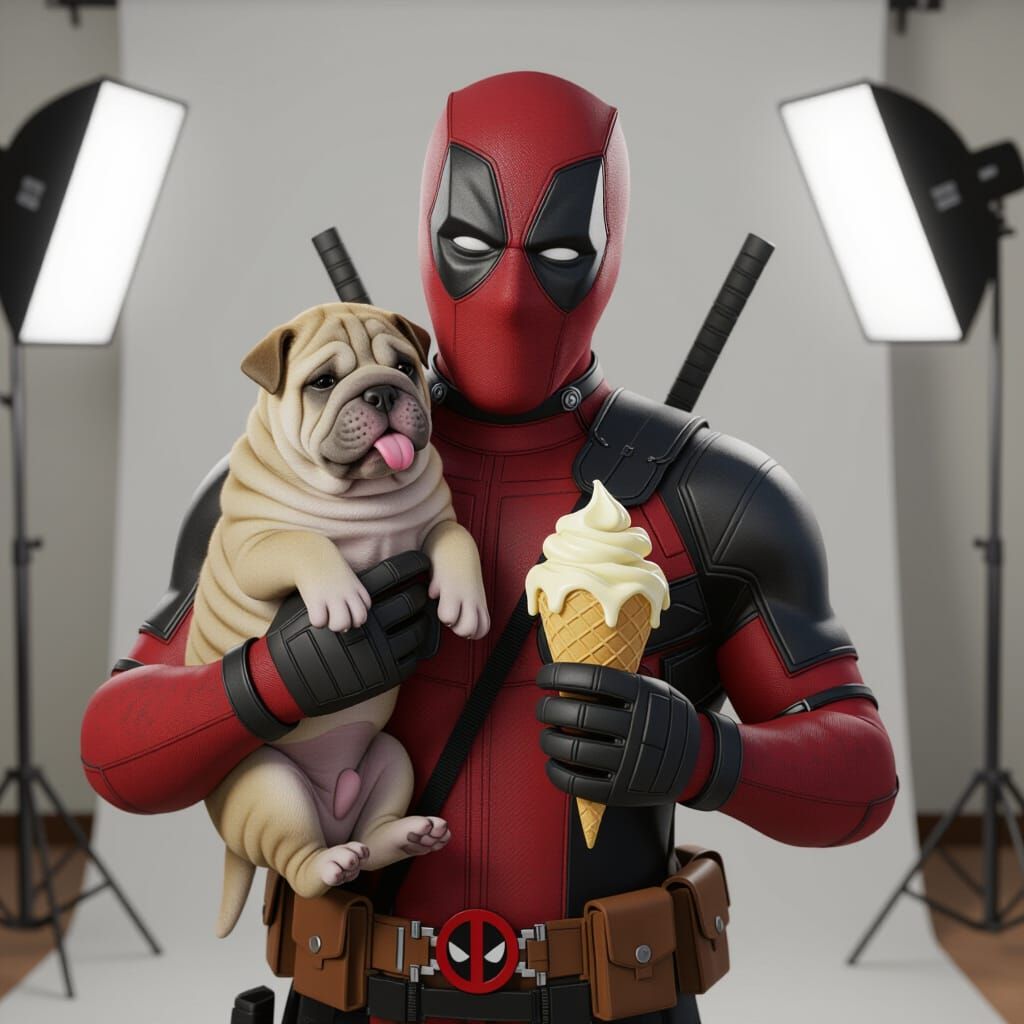 Deadpool and Puppy: Hilarious Family Portrait in 8K Unreal E...