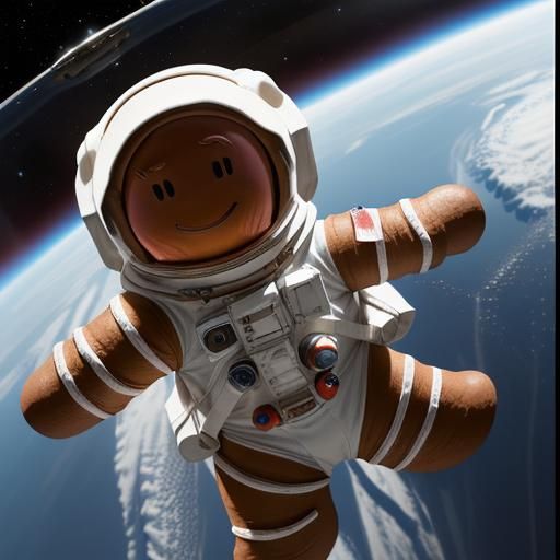 Gingerbread Astronaut Floating Through Space