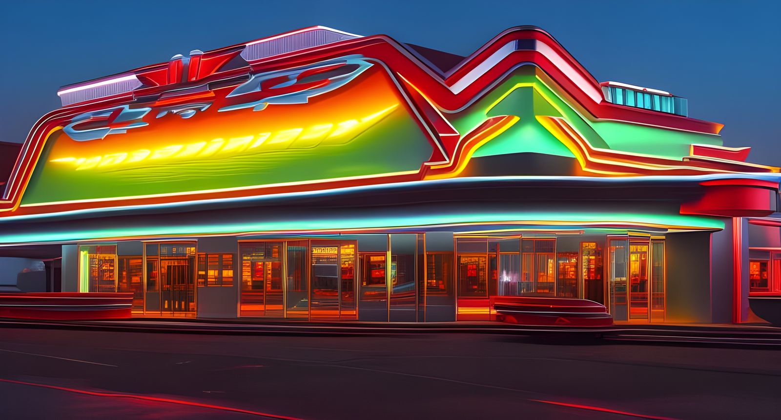 Art Deco Movie Theater in Retro Futurism Style