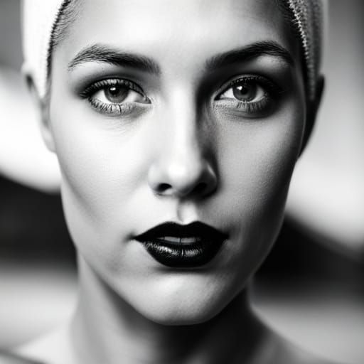 Monochrome Portrait of a Woman in Three-Quarter View