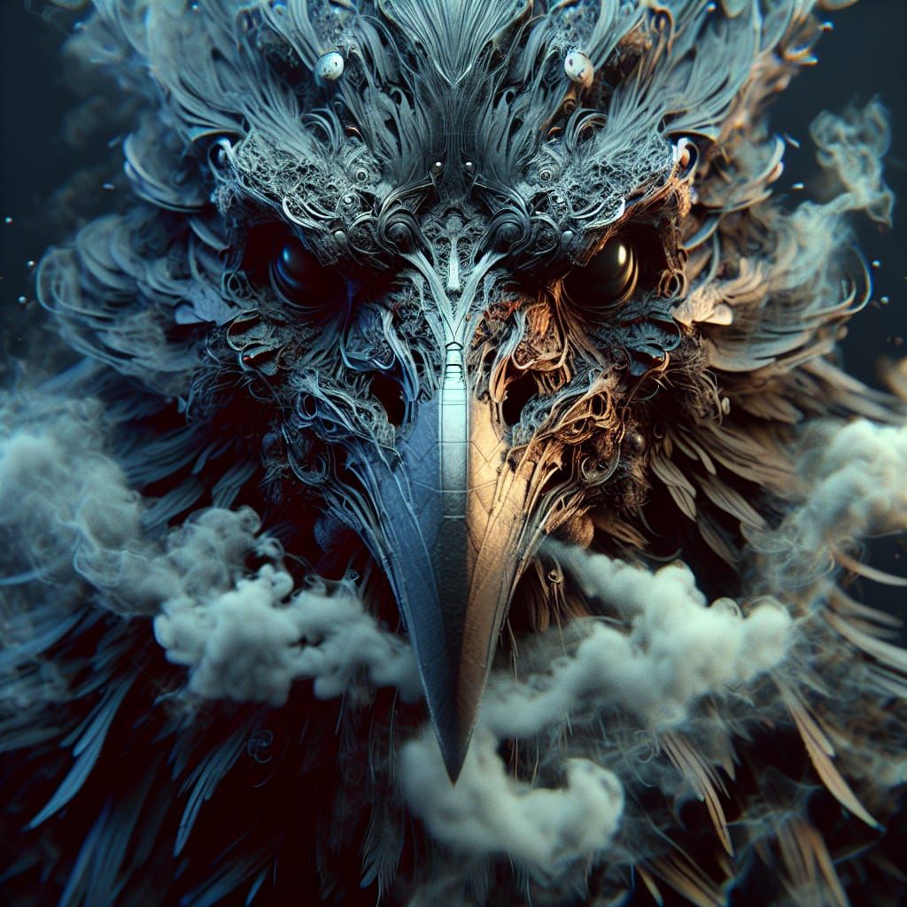 Smokey Raven Face in 3D Game Cinematic Style