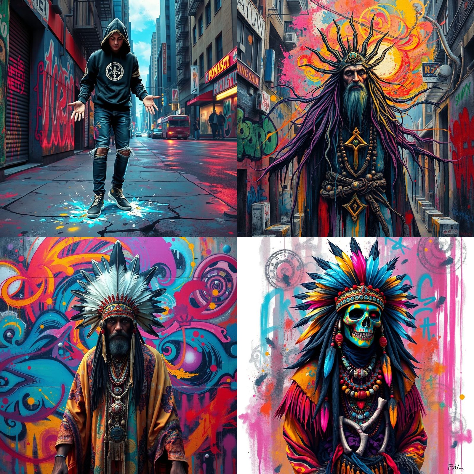 Colorful Urban Shamanist Graffiti Art