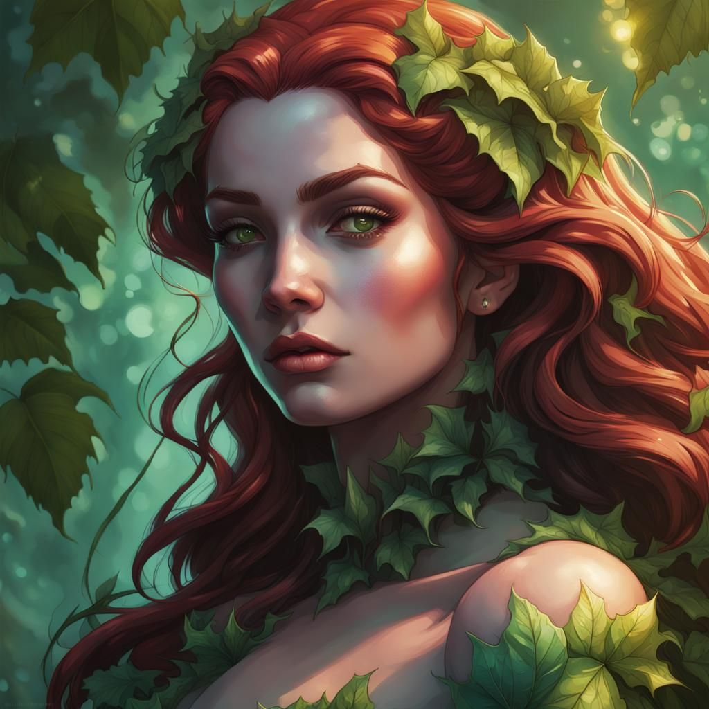 Goddess Poison Ivy Portrait: Hyperdetailed Art Nouveau