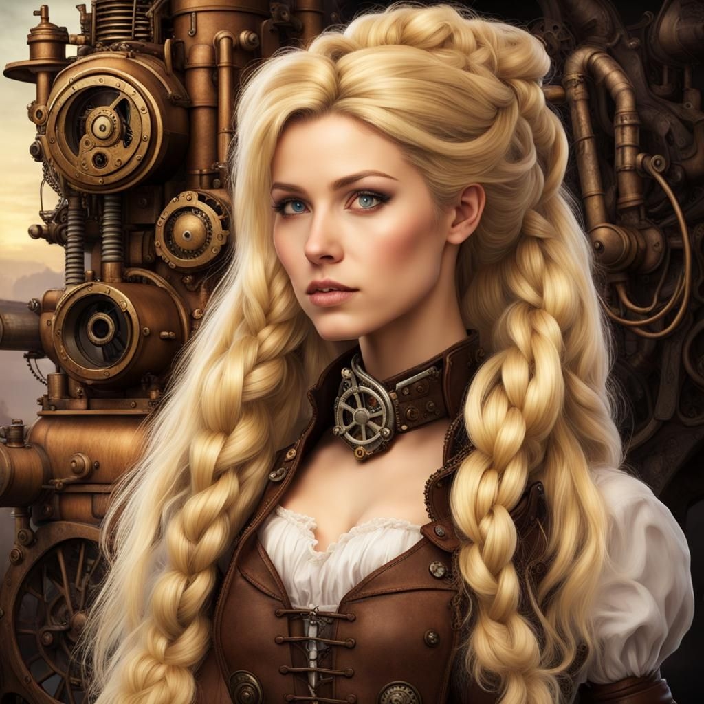 Steampunk Rapunzel in Tower with Engine