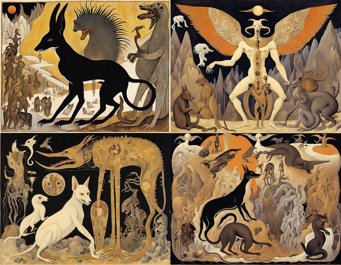 Cyberpunk-Style Anubis Ape with Internal Organs Exposed