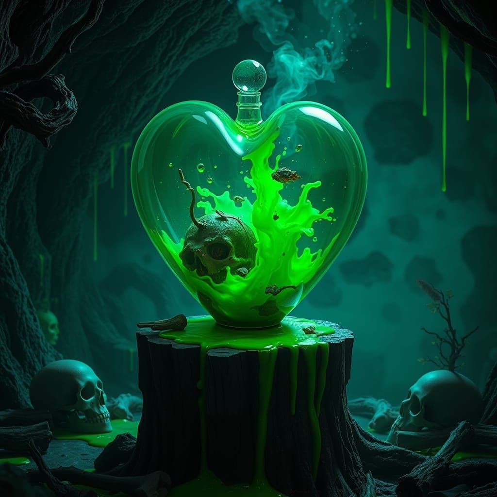 Fantasy Heart of Decay in a Dark, Ominous Cavern