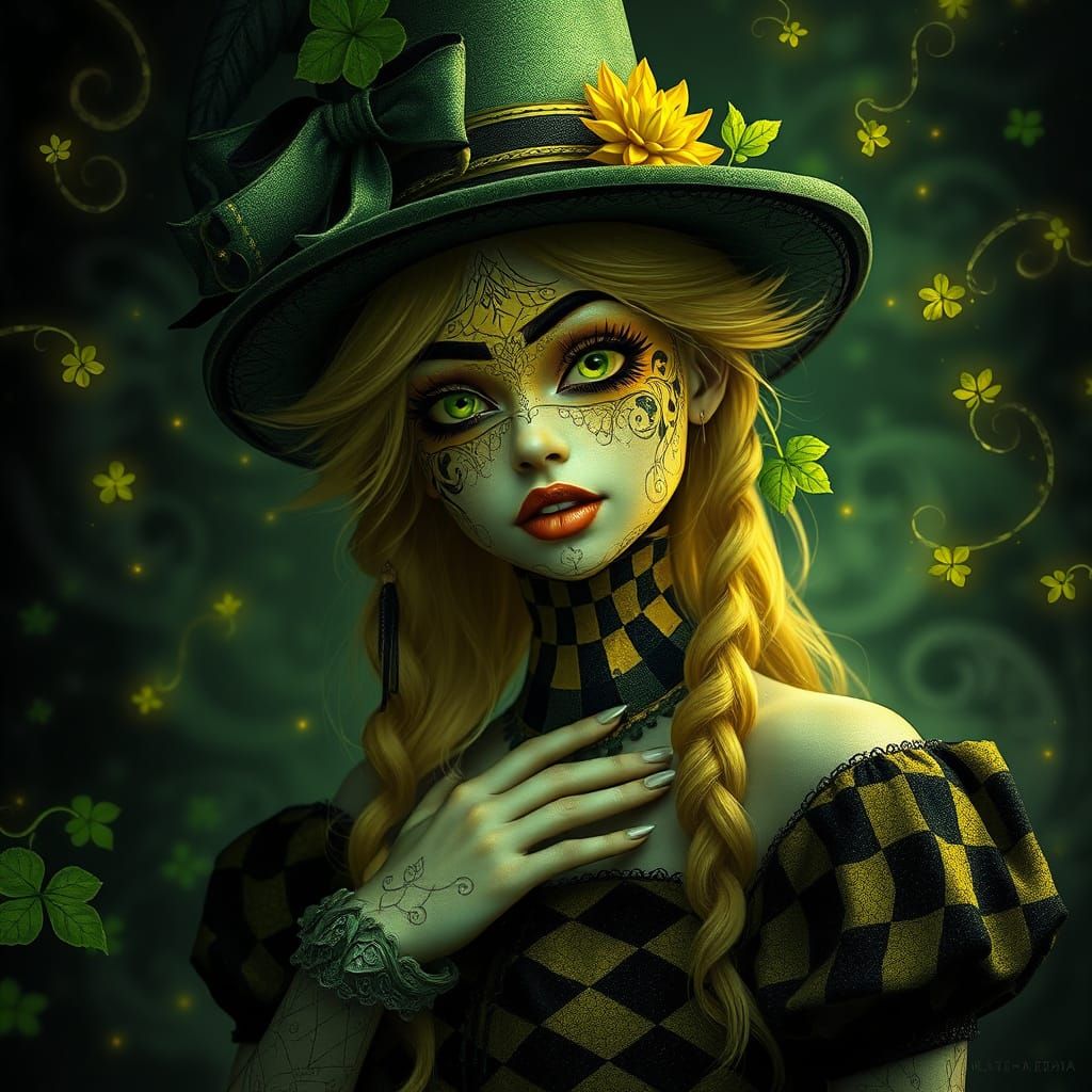 Surreal Leprechaun Woman in Enchanted Emerald Realm