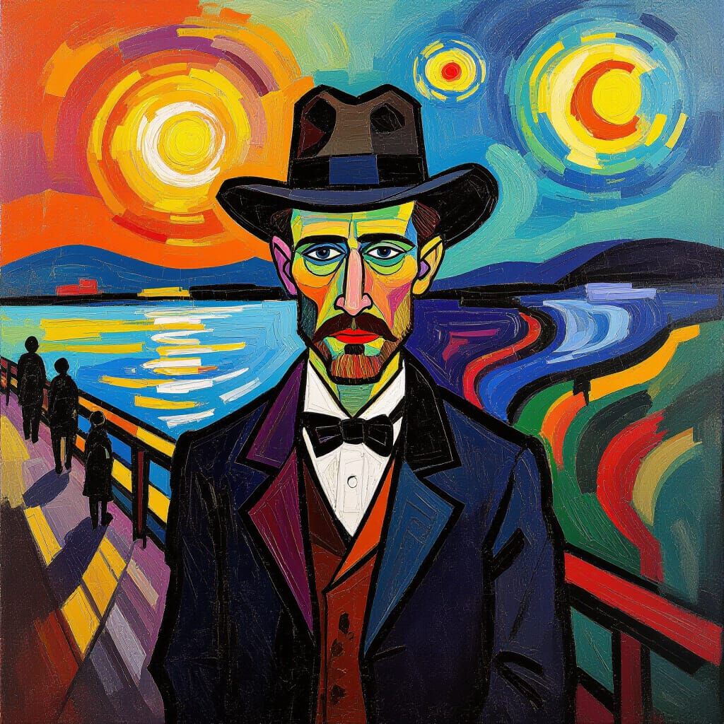 Expressive Figure in Colorful Abstract Expressionist Oil Pai...