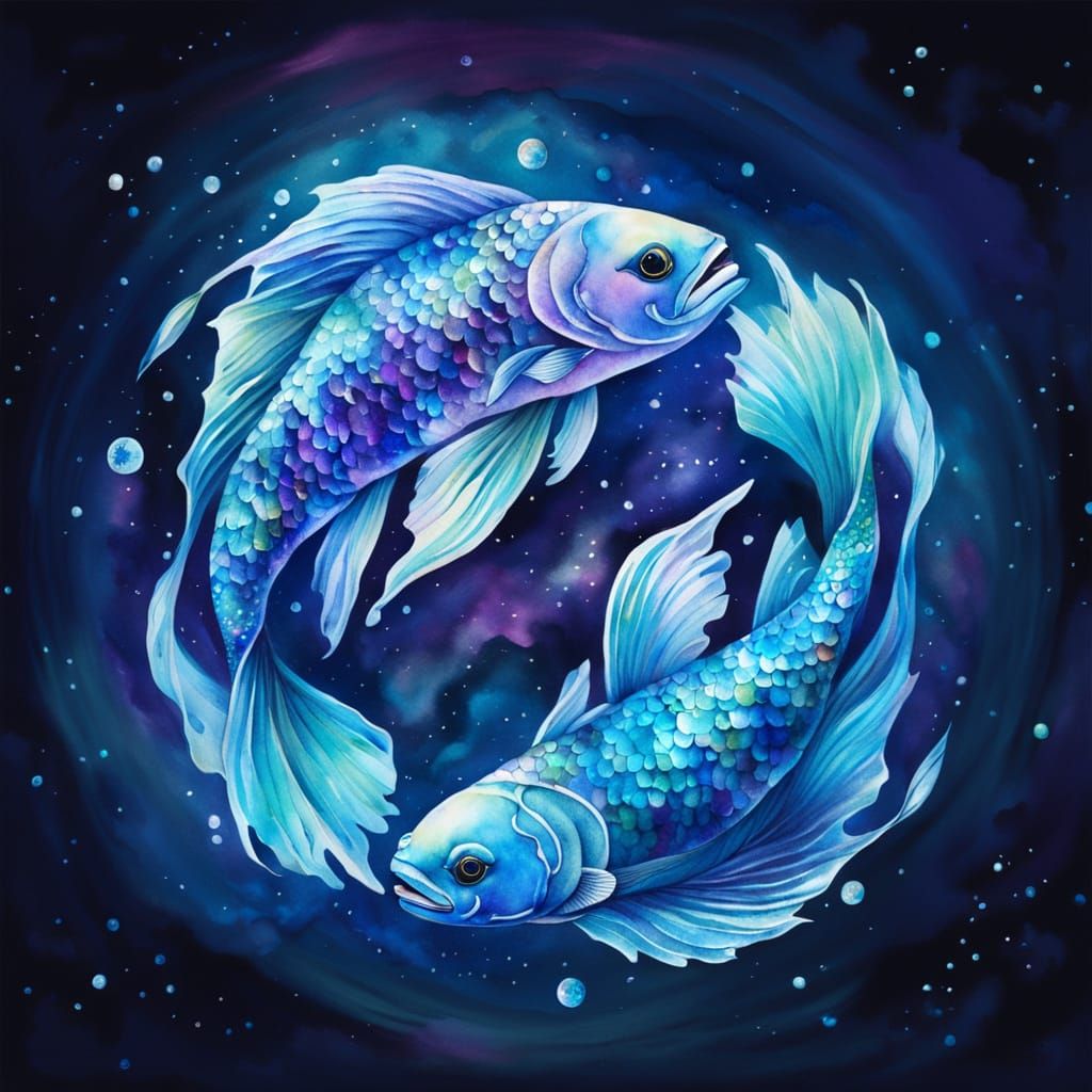 Cosmic Pisces Symbol in Iridescent Blues and Purples