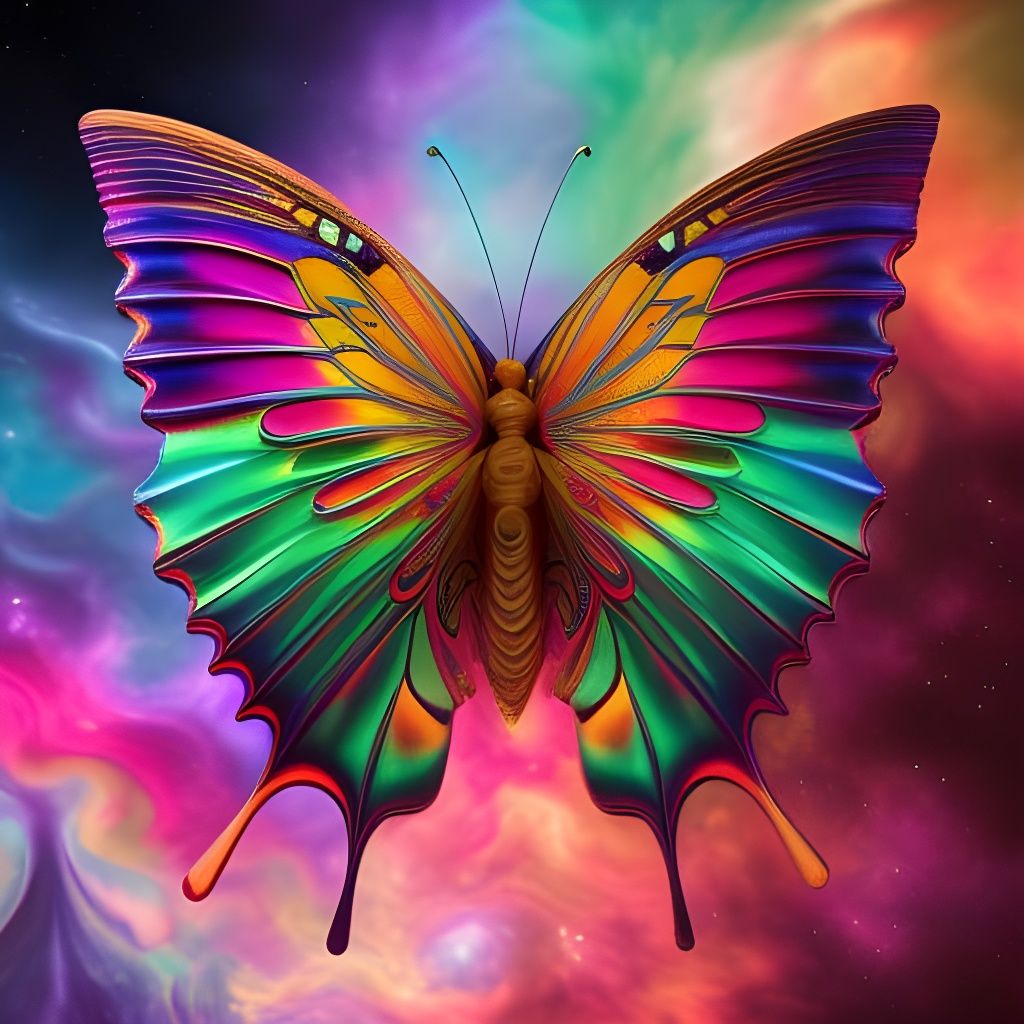 Psychedelic Cosmic Butterfly with Fractal Edges