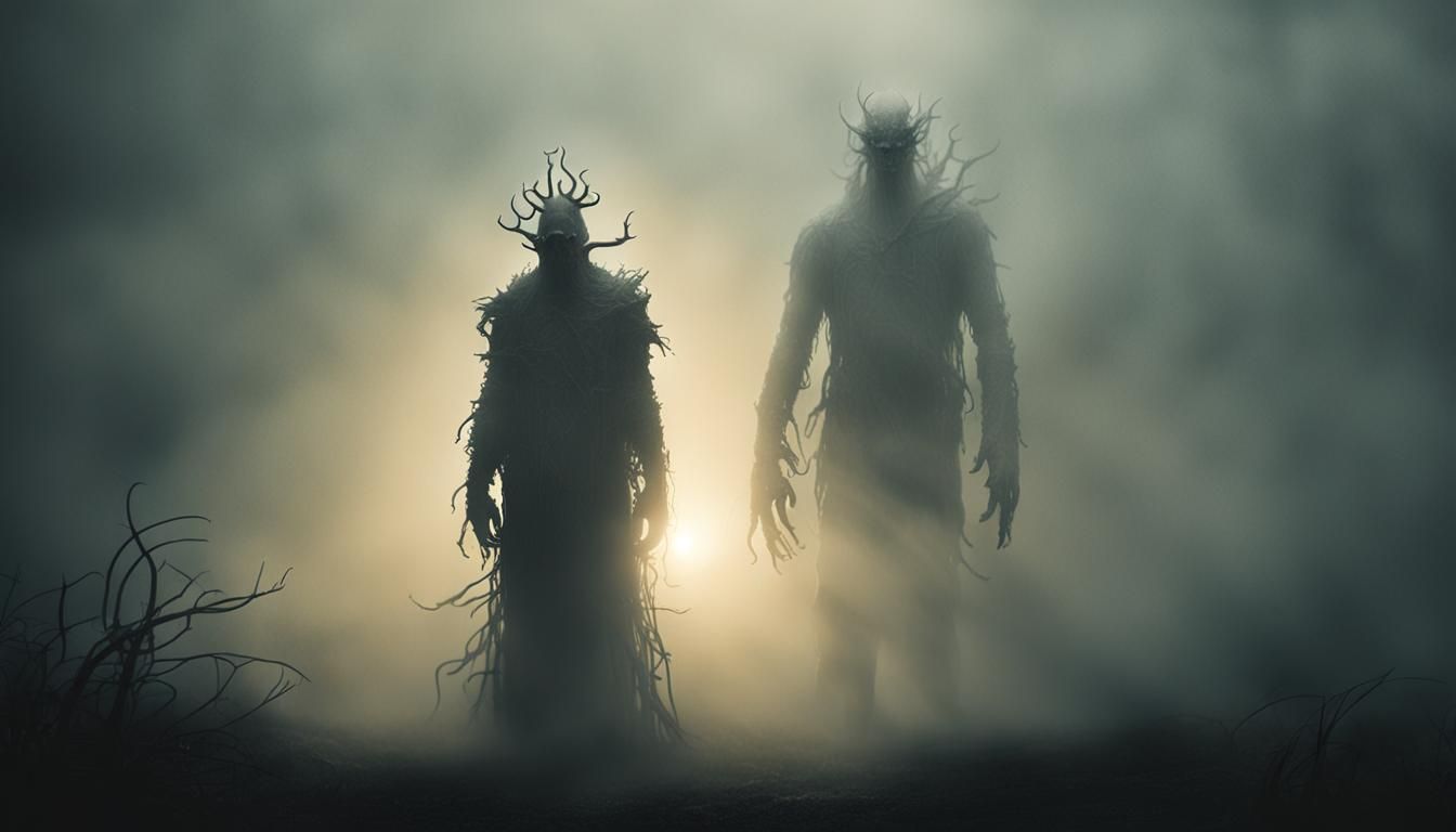 Eerie Creature Emerges from Fog in Dark Surrealism